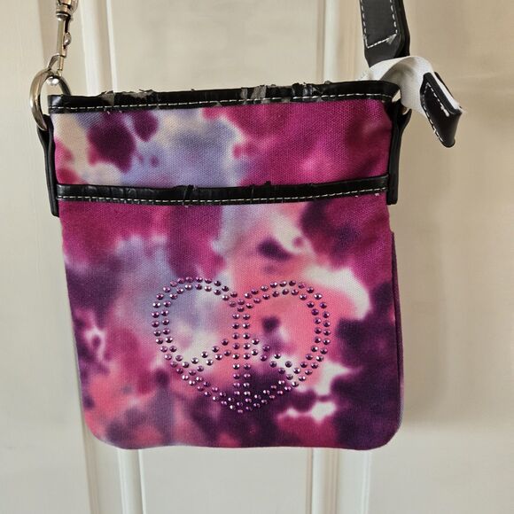 Undee Bandz Crossbody Bag Purse Pink Tie Dye Heart Peace Sign - Picture 1 of 9